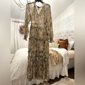 Halogen tan and floral long church dress